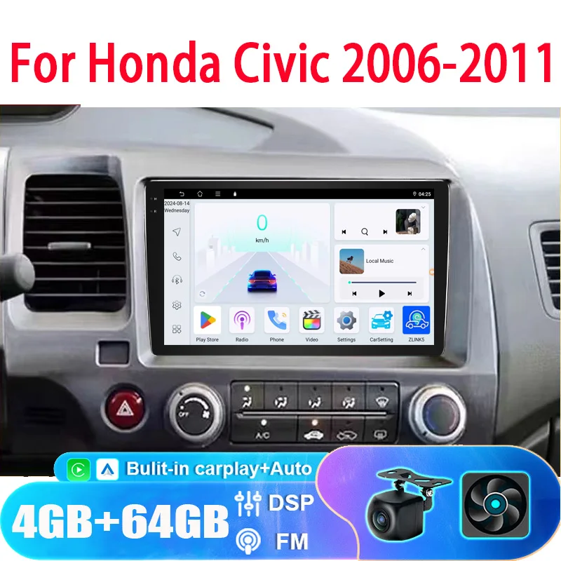 

10"6+128GB For Honda Civic 2006-2011 Car Stereo Radio Apple Carplay Android Auto Head Unit GPS Navi Reversing Image