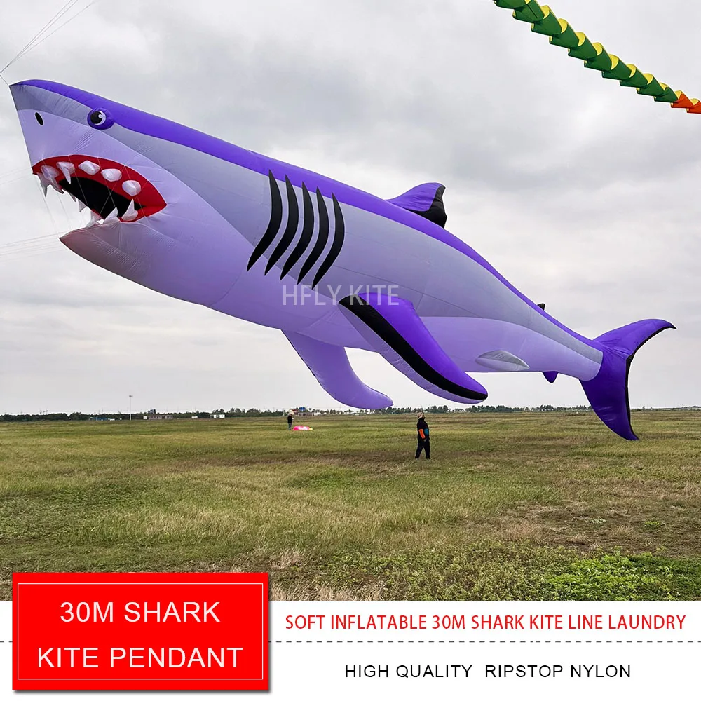 HFLY New Arrival Giant 30m Shark Kite Pendant for Adults High Quality Ripstop Nylon Animal Show Kites Line Laundry
