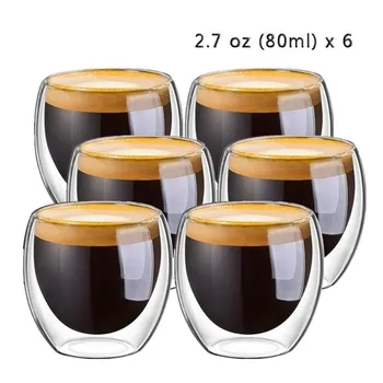 6 uds., tazas de café de vidrio de 80ML, tazas de café de vidrio de doble pared, tazas de café expreso aisladas, vasos de chupito de vino para beber en frío, tazas de té