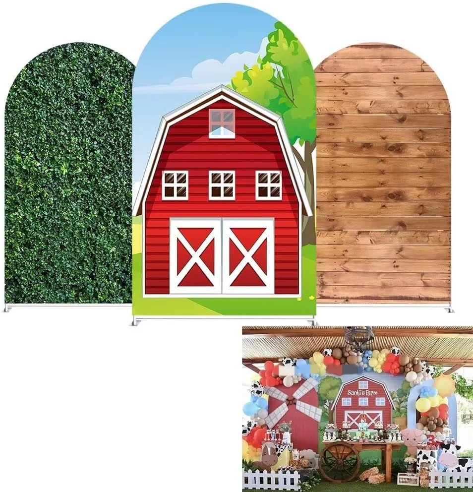 

Красный сарай, ферма, дверные арки, фон с подставкой для детей, коровы, вечеринка по случаю дня рождения, арка, подставка, эластичные тканевые чехлы