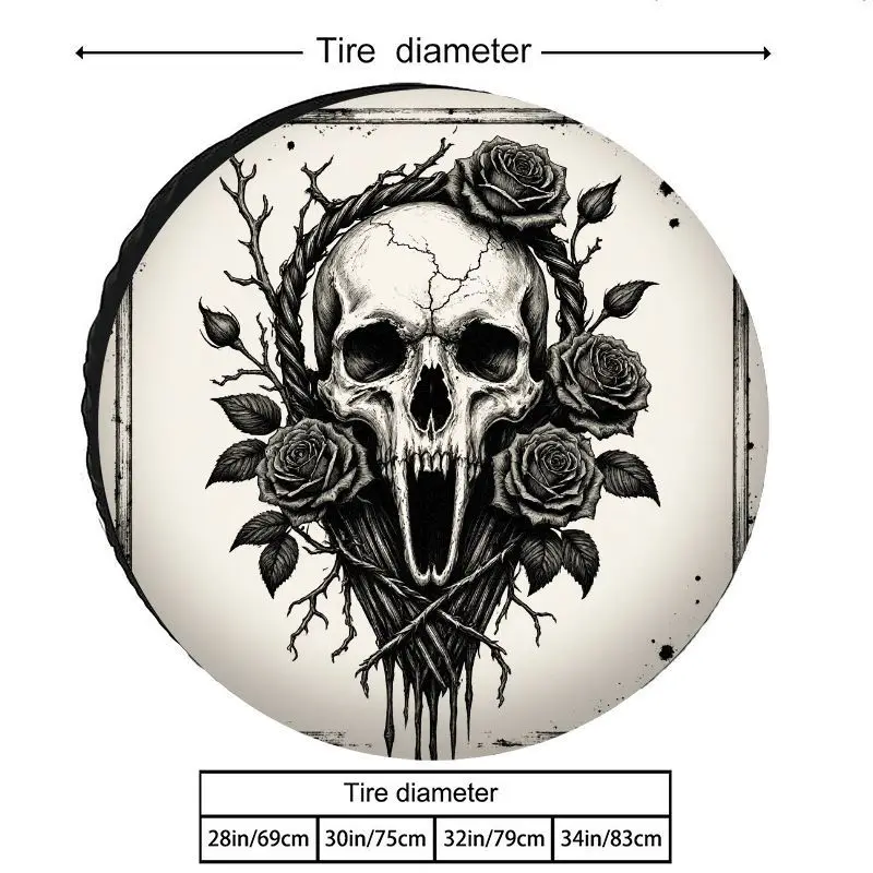 Cool Gothic Skull Rose Pattern Spare Tire Cover, Made Of Durable Polyester Fiber For Sun Protection, Perfect For Off-Road Suvs W