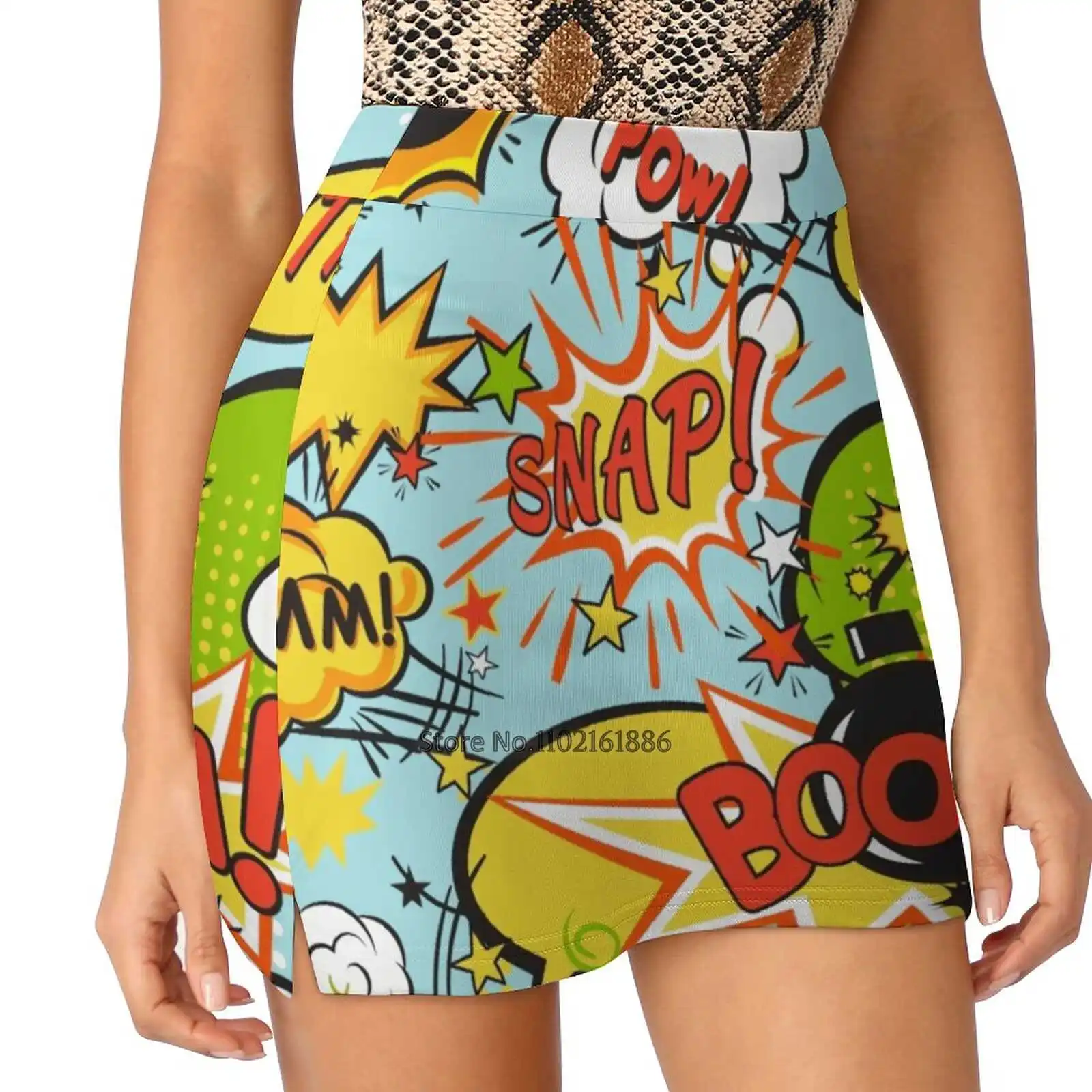 Comic Pop Art Explosions Women'S Fashion Sporting Skirt With Pockets Tennis Golf Running Skirts Retro Comic Boom Bomb Blue