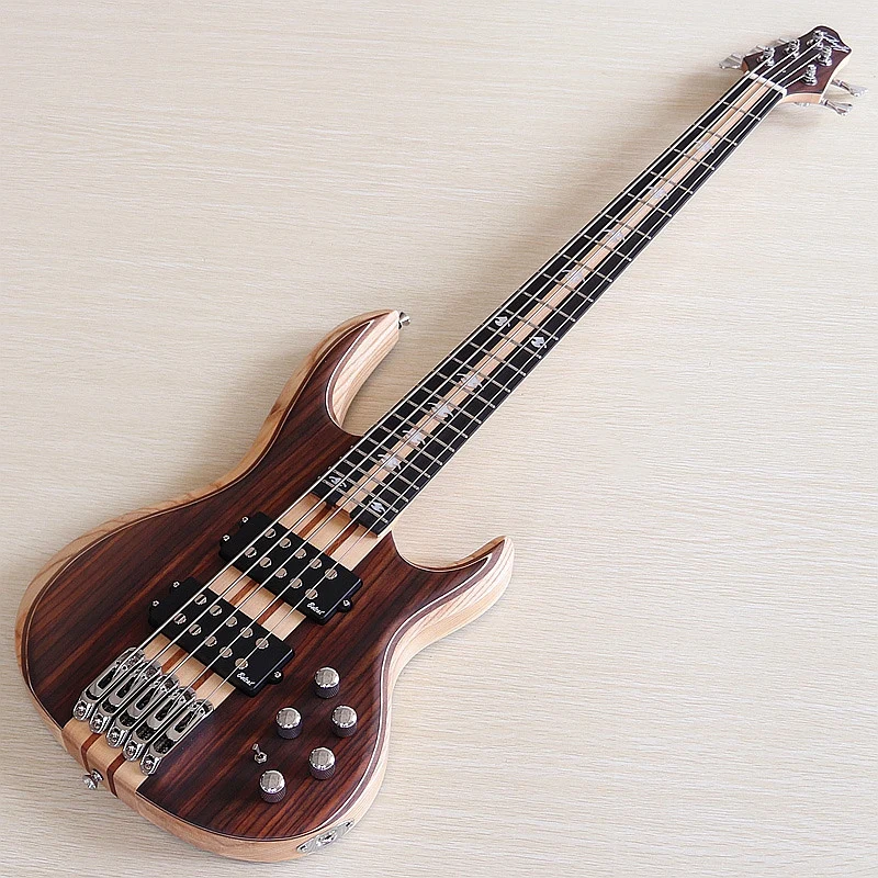 Active 6 String Electric Bass Guitar Neck Through 43 inch Dual Sided RoseVeneer Matte with Active&Passive Switch Professional