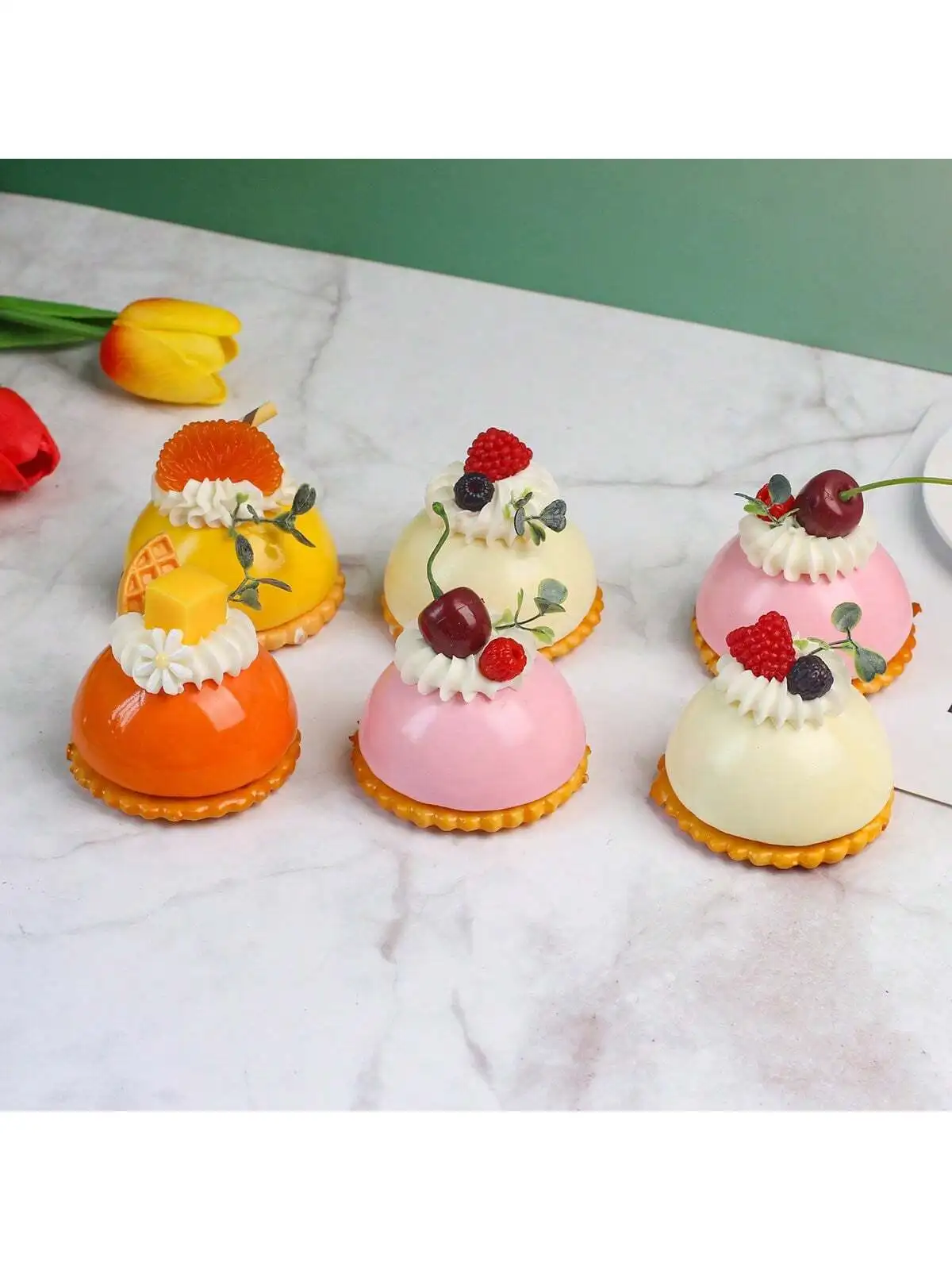 1/4PCS Simulation French Baking Dessert Cream Fruit Cake Showcase Decoration Props Home Life Decoration Sample Model