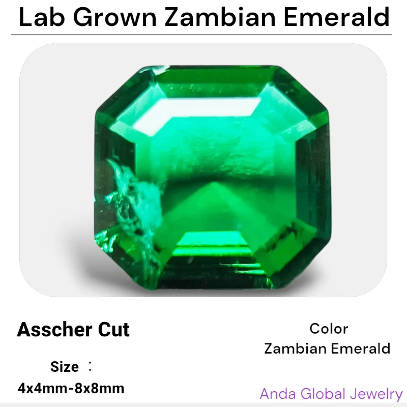 M-Lab Grown Zambian Emeralds Hydrothermal Hand Cutting Multiple Shapes Selectable Certificate with Cracks Inclusions Inside