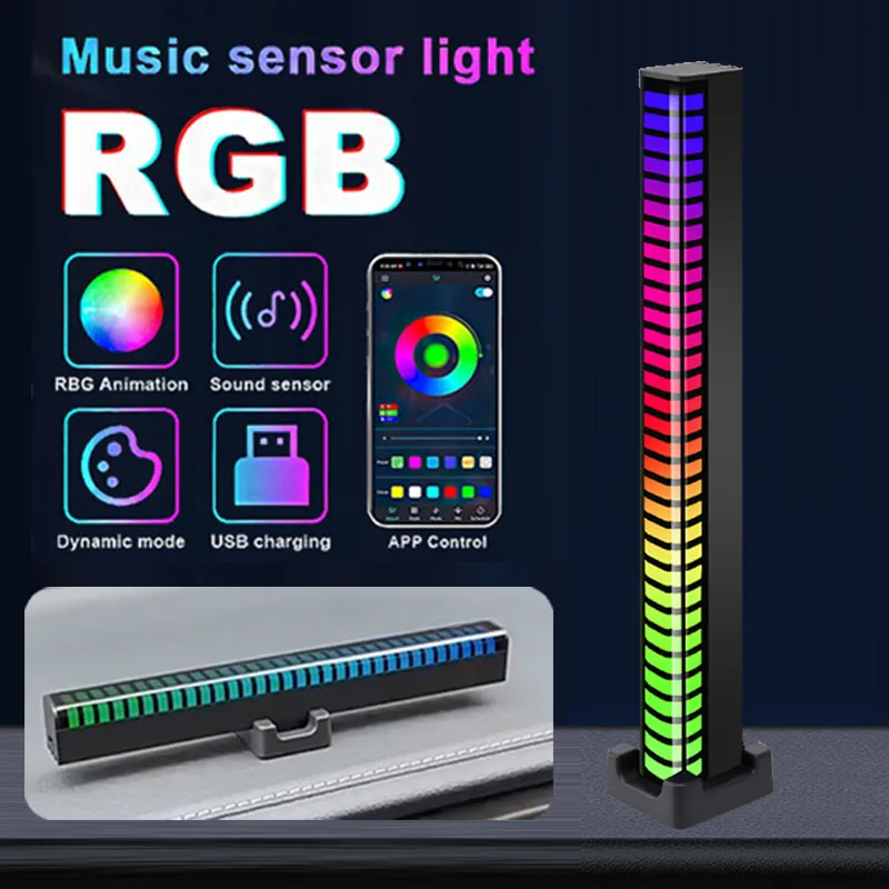 

RGB LED Light Bar Music Sound Control Pickup Light Rhythm Ambient Lamp Atmosphere Night Light for Car TV Game Computer Desktop