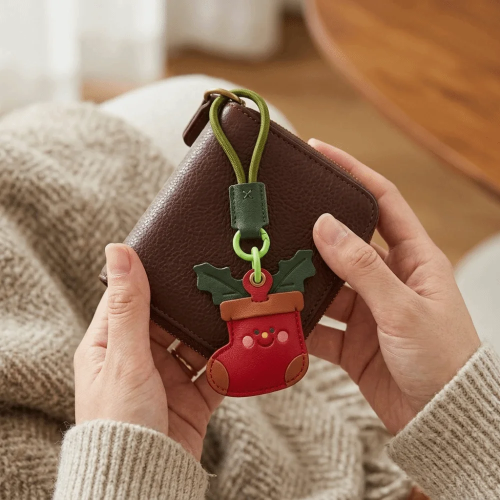 Leather Material Leather Key Ring Compact Portable Cartoon-Shaped Key Ring Soft Leather Well-Crafted Holiday Present Daily Carry
