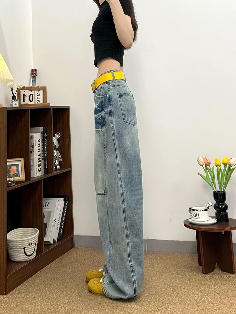 Retro High Waisted Fashionable Casual Street Jeans Women's New Wide Leg Pants Loose Lazy Style Long Pants