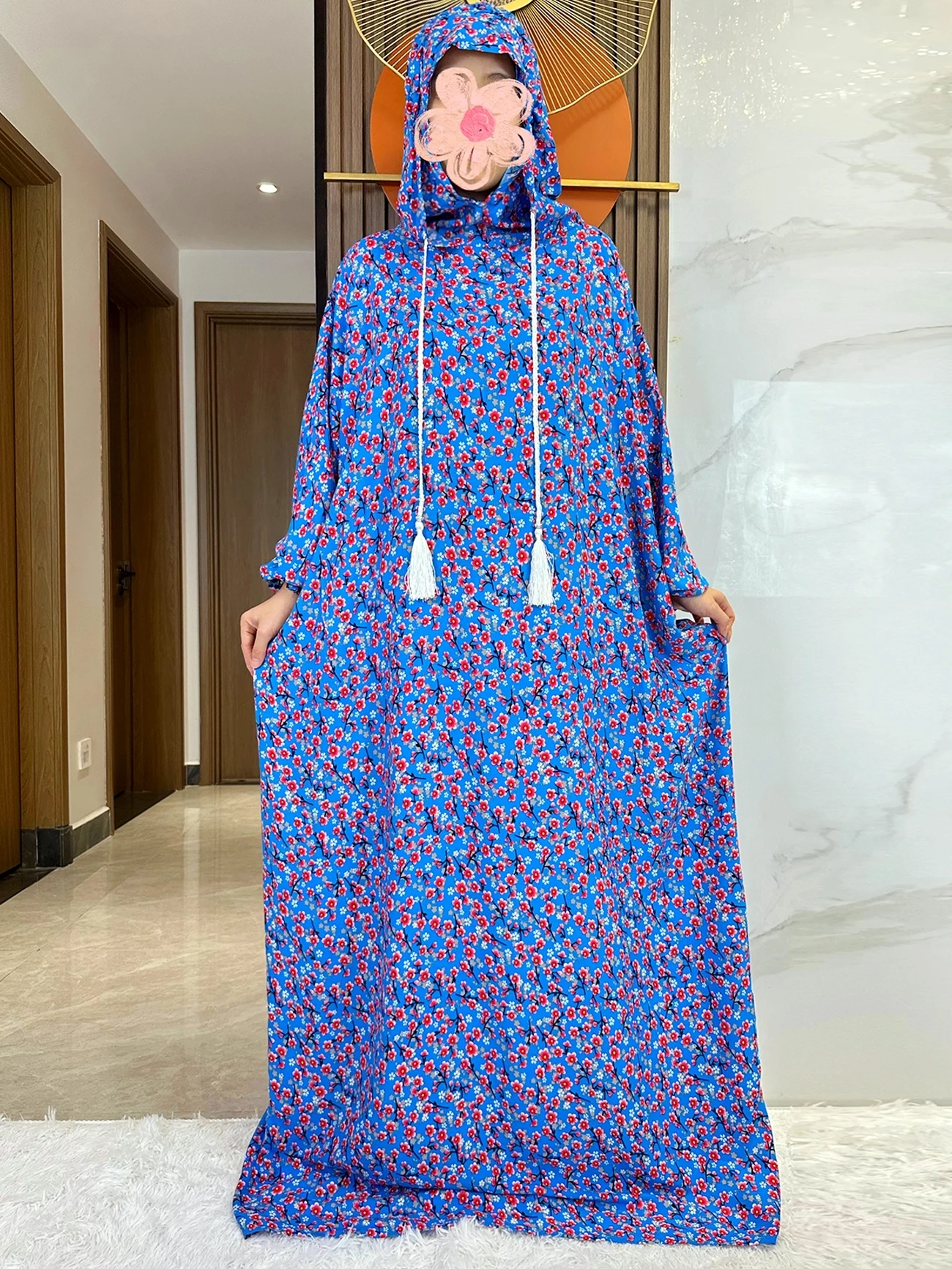 2024 Ramadan Niqab Khimar Muslim Floral Cotton Abaya Dubai Turkey Islam Prayer Clothes African Dresses Kaftan Robe Femme