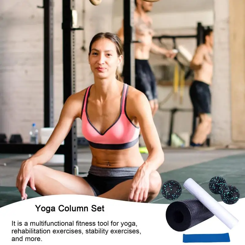 Yoga Beginner Kit Foam Massage Kit Portable Column Yoga Blocks And Strap Pack Of 5 Yoga Accessories For Men And Women Home Gym