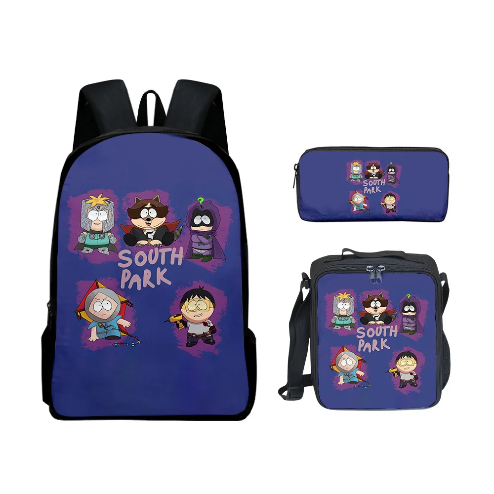 

Модная молодежная новинка ЮЖНАЯ ПАРКА с 3D принтом, 3 шт./компл., студенческие дорожные сумки, рюкзак для ноутбука, сумка для обеда, пенал