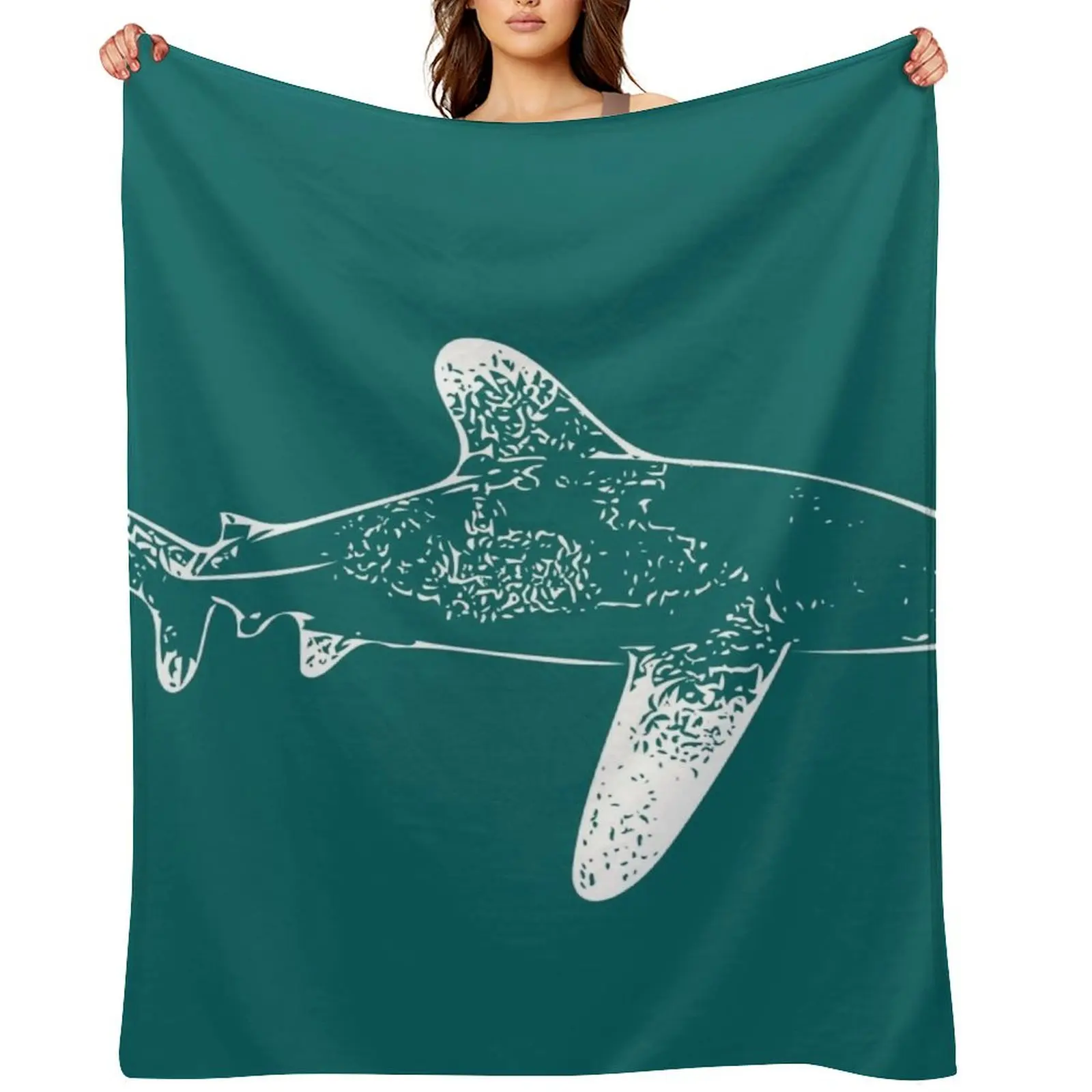 

Oceanic Whitetip Shark White Print Throw Blanket warm for winter cosplay anime Furry Winter beds Blankets