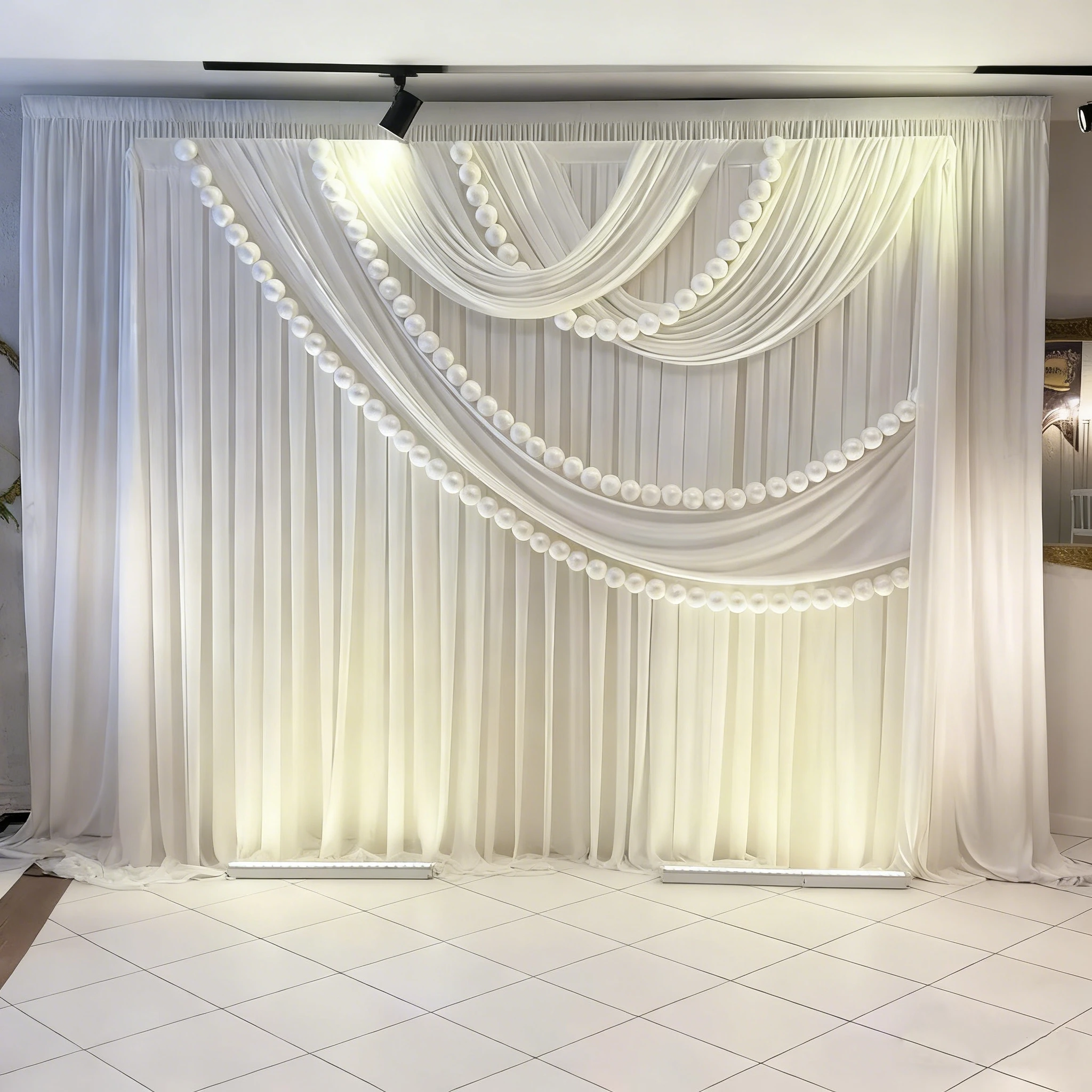 

Wedding DIY Decor White Foam Pearl Hanging String Round Ball Ceiling Stage Shopping Mall Window Event Party Background Layout