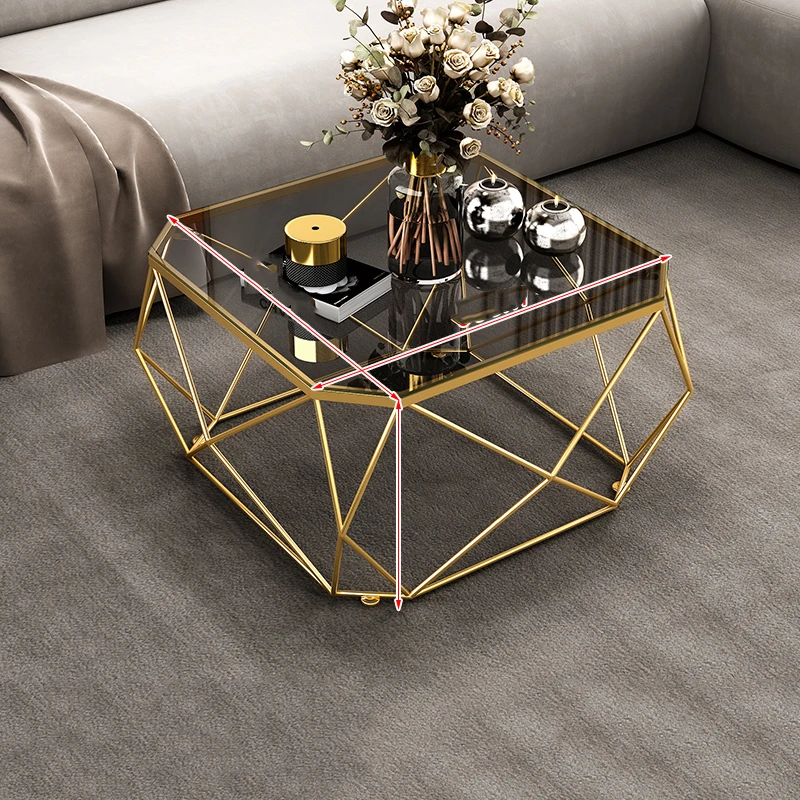 Gold Side Coffee Tables Hotel Living Room Neat Glass Auxiliary Dining Room Coffee Table Metal Muebles Hogar European Decoration