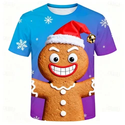Christmas Men's Crew Neck T-Shirt 3D Gingerbread Man Snowflake Print Outdoor Christmas Gift Party Daily Casual Short Sleeve