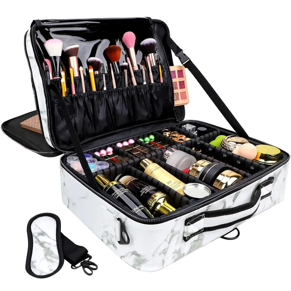 Large Travel Makeup Bag PU Leather Cosmetic Case Organizer 16