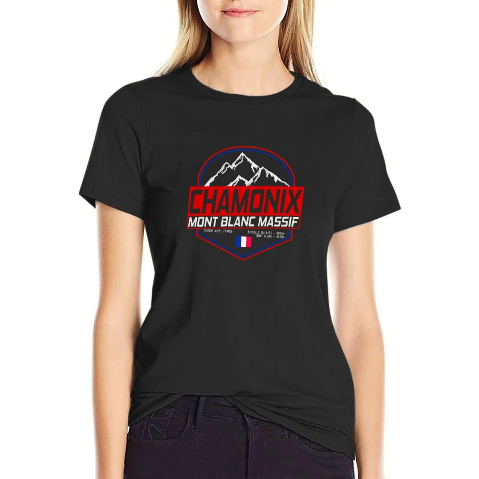 Retro Ski Chamonix Mont Blanc France Skiing and Mountain Biking Paradise T-Shirt customs tops Women's tops