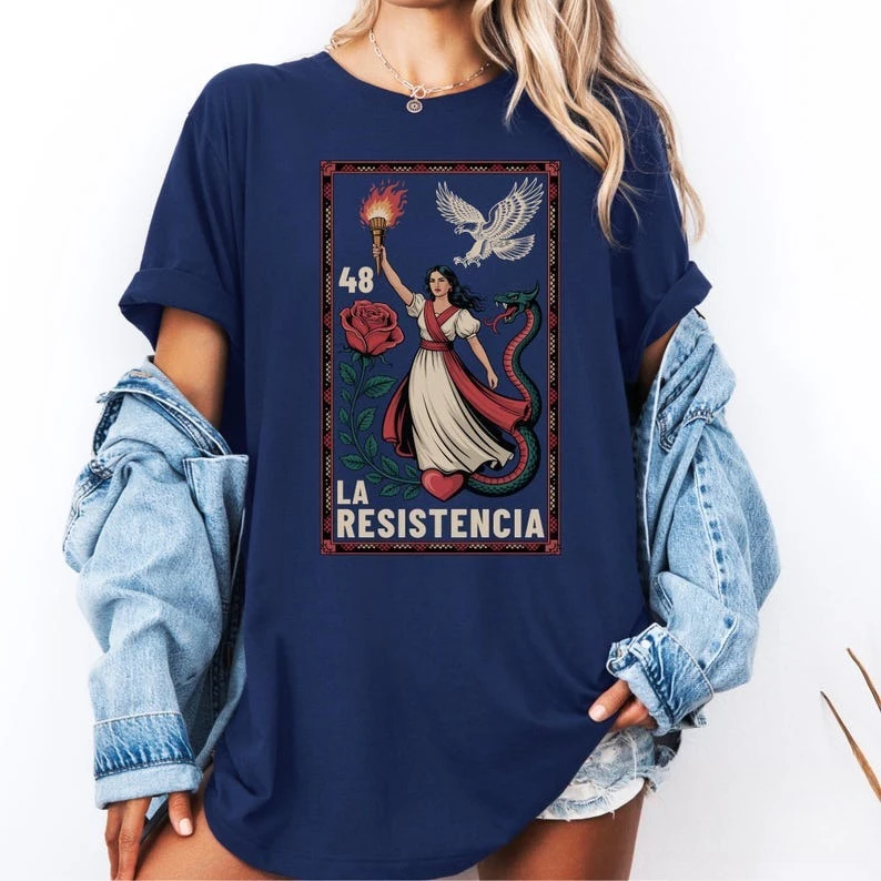 La Resistencia Unique Tee Lotería Rose Activist Top One Sided Protest Creative shir Crewneck casual style printed T-shirt tops