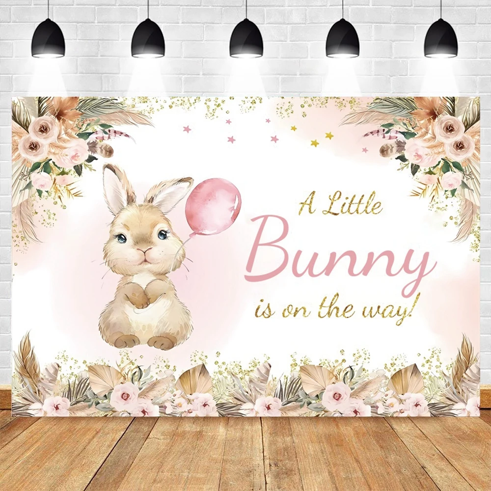 Easter Bunny Rabbit Backdrops Pink Flowers Some Bunny is Turning One Birthday Party Decor Baby Shower Photography Background