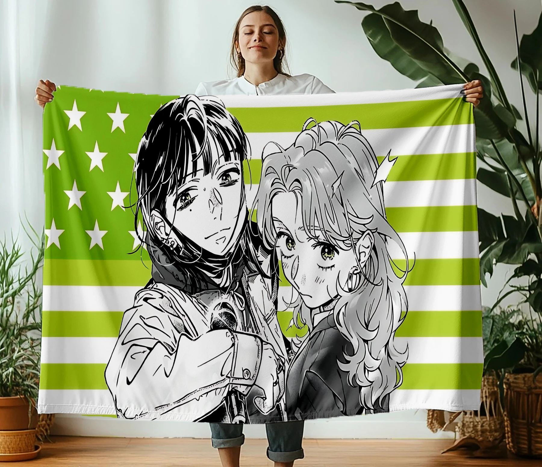 

New Anime 《The Guy She Was Interested in Wasn't a Guy at All》Thin Blanket Plush Nap Sofa rug for Room Home Travel couple Gift