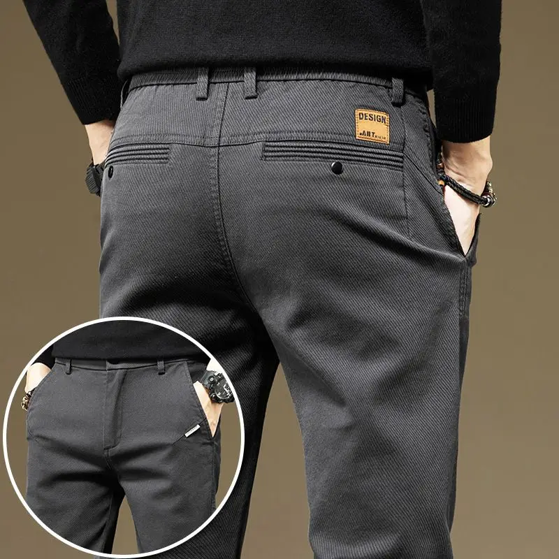 Erkek Giyim Retro Moda Iş Rahat Sıkı Kot Pantolon Sonbahar Kış Katı Ince Kalın Tüm Maç Kot Pantalones Hombre