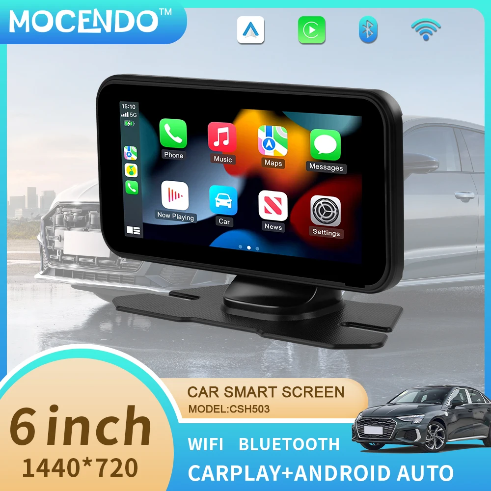 

6in inch Dash Cam Car DVR Wireless Carplay & Android Auto GPS Navigation Video Recorder Dashboard Dual Lens