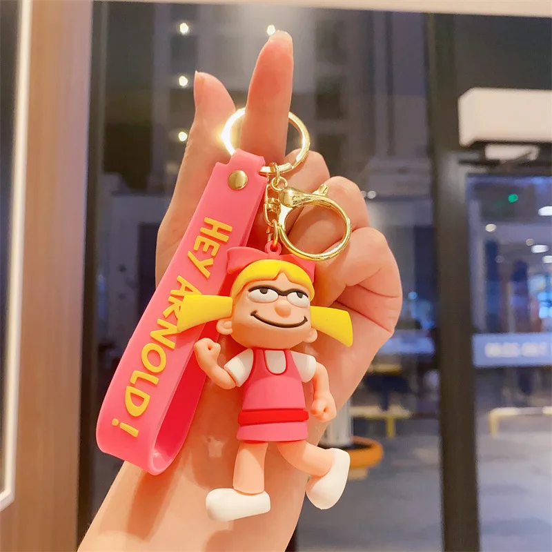 Anime Hey Arnold Figure Keychain Cartoon Cute Shortman Bag Pendent Keyring Car Key Ornaments Accessories Xmas Gift for Children