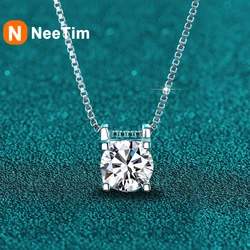 NeeTim 1ct 2ct Real Moissanite Pendant Necklace For Women Top Quality S925 Sterling Silver Wedding Party Bridal Fine Jewelry