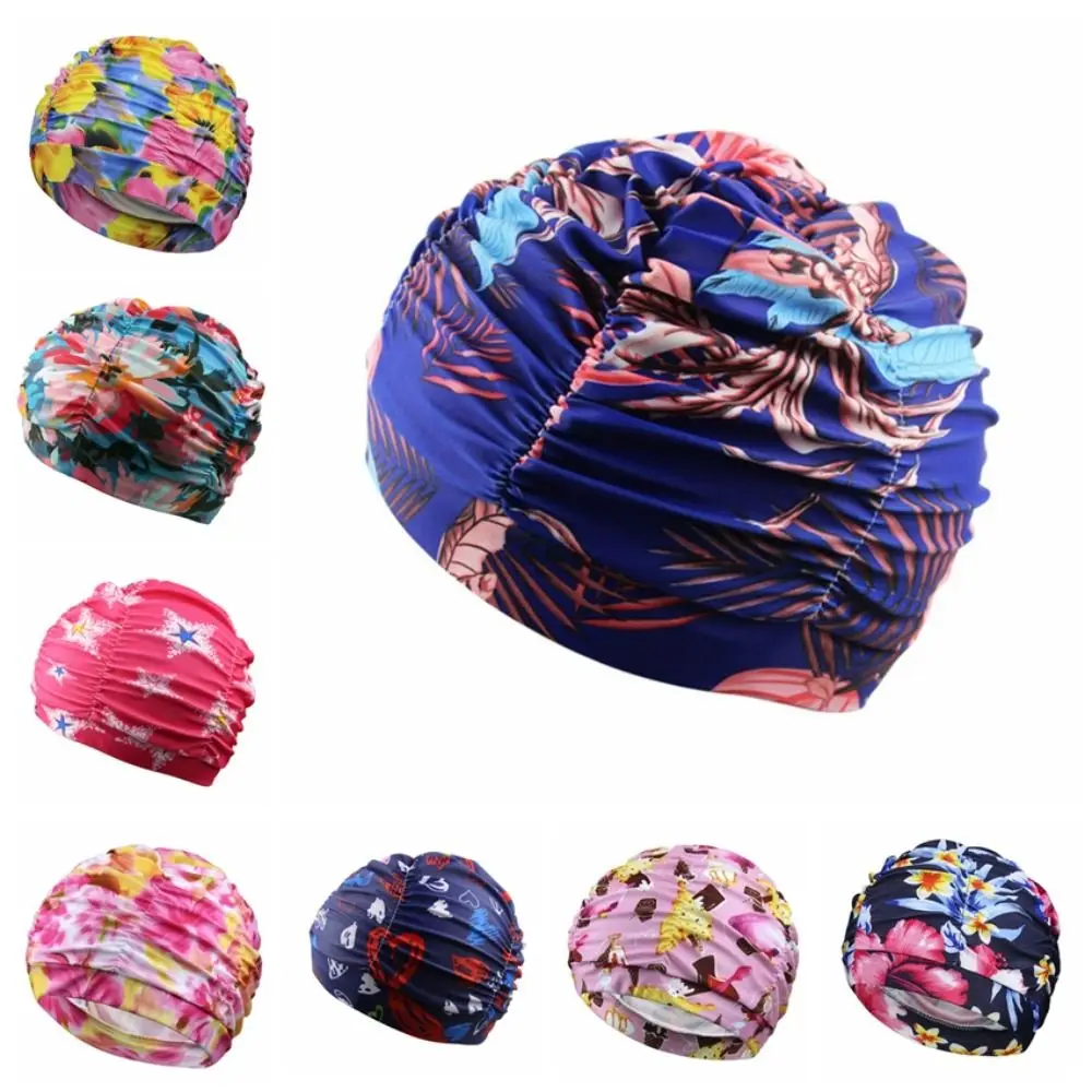 

Printed Fabric Oversized Swimming Cap Breathable Quick Drying Hot Spring Swimming Cap Lightweight Long Hair Bathing Cap Summer