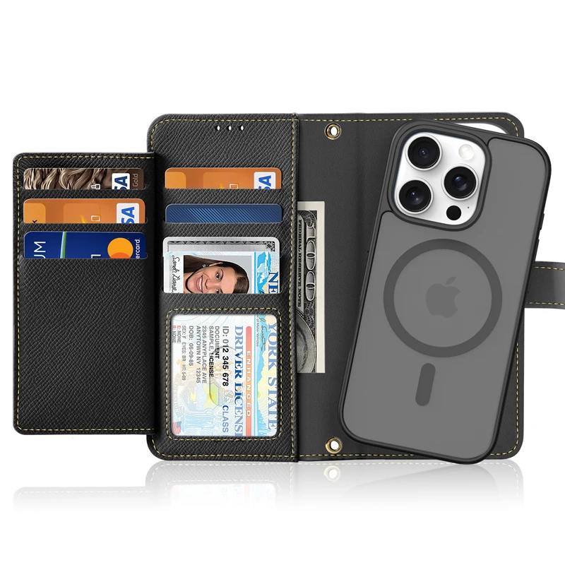 For iPhone 16 Pro Max Case Dux Ducis LAWA 2 in 1 Detachable Leather Magnetic Zip Wrist Strap Wallet Stand Cover With Card Slot