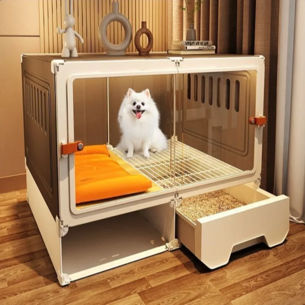 Luxury Dog Villa Double Door Lock Small Transparent Dog Cage with Toilet Easy Clean Large Space Puppy House Dogs Accessories