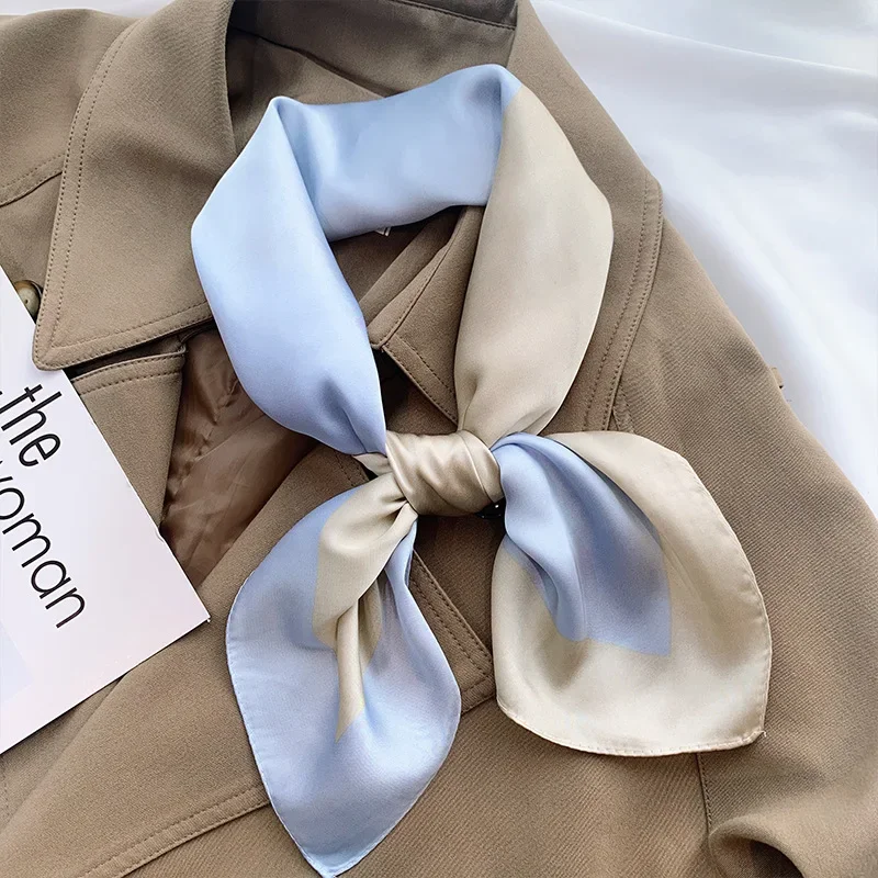 Luxo 2025 xadrez impressão lenço de seda quadrado para mulheres hijab faixas de cabelo 70cm lenço feminino cetim xale fita bandana
