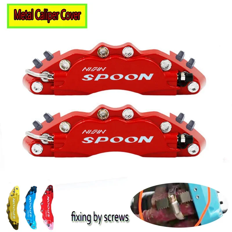 

4 Pcs Fixing By Screws Aluminum Metal Brake Caliper Cover With Spoon Sticker Logo For Accessories Free Shipping