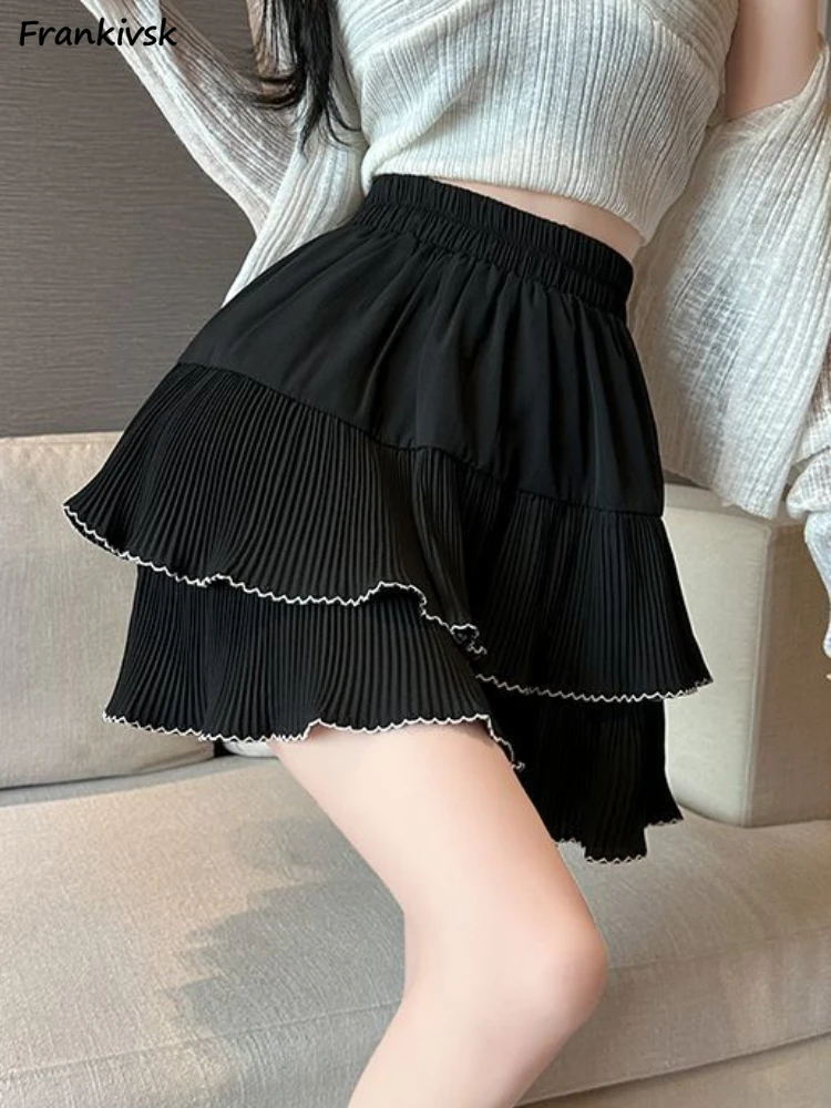 Skirts Women Gyaru All-match Basic Korean Daily Popular Sweet  Elegant Streetwear Preppy High Waist Draped Solid Newest Summer