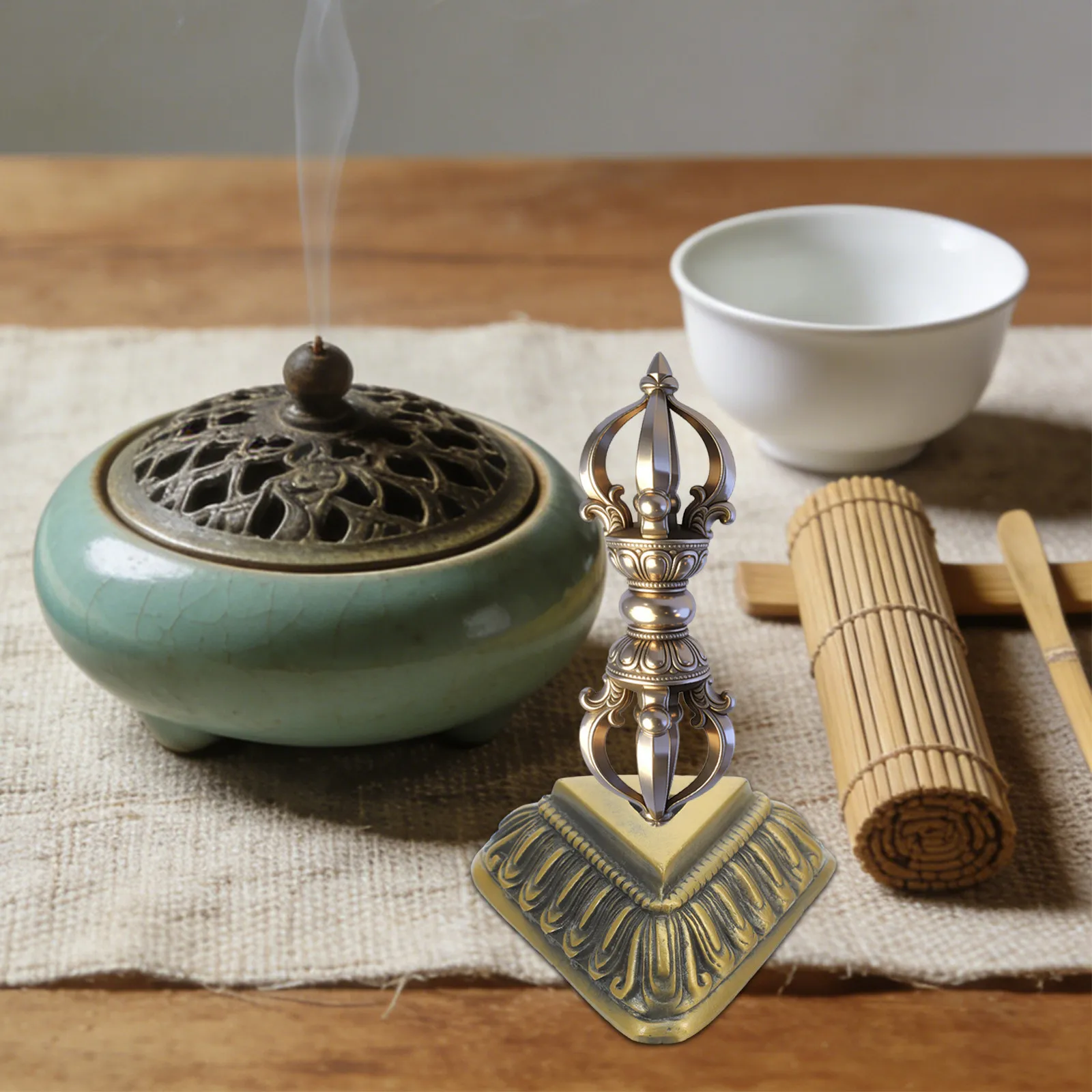 Tibetan Buddhist Phurba Holder Copper Alloy Triangular Ritual Base for Altar Meditation Space Temple Supplies Spiritual Decor