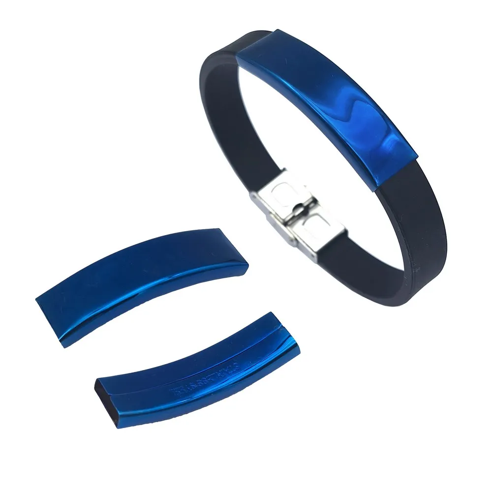 ShapesbyX 10 Pieces Blue/Black/Stainless Steel Bracelet Tube Sliders 10mmx3mm Inner Size for 10mm Flat Band Silicon Bracelet