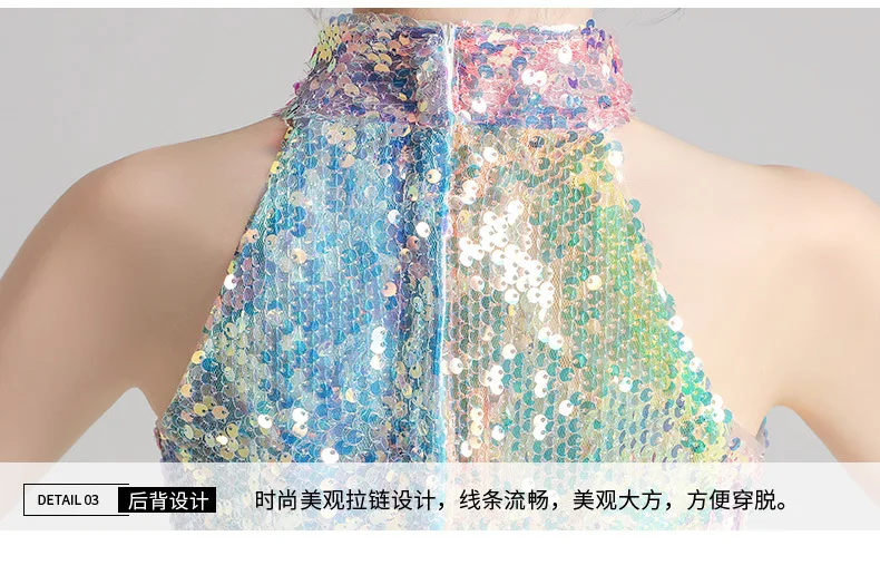 Mädchen Pailletten lange Ballkleid funkeln Abend Abschluss Performance Kleid Kinder Teen Geburtstags feier Kleid bodenlangen Schwanz Kleid – Detail 8