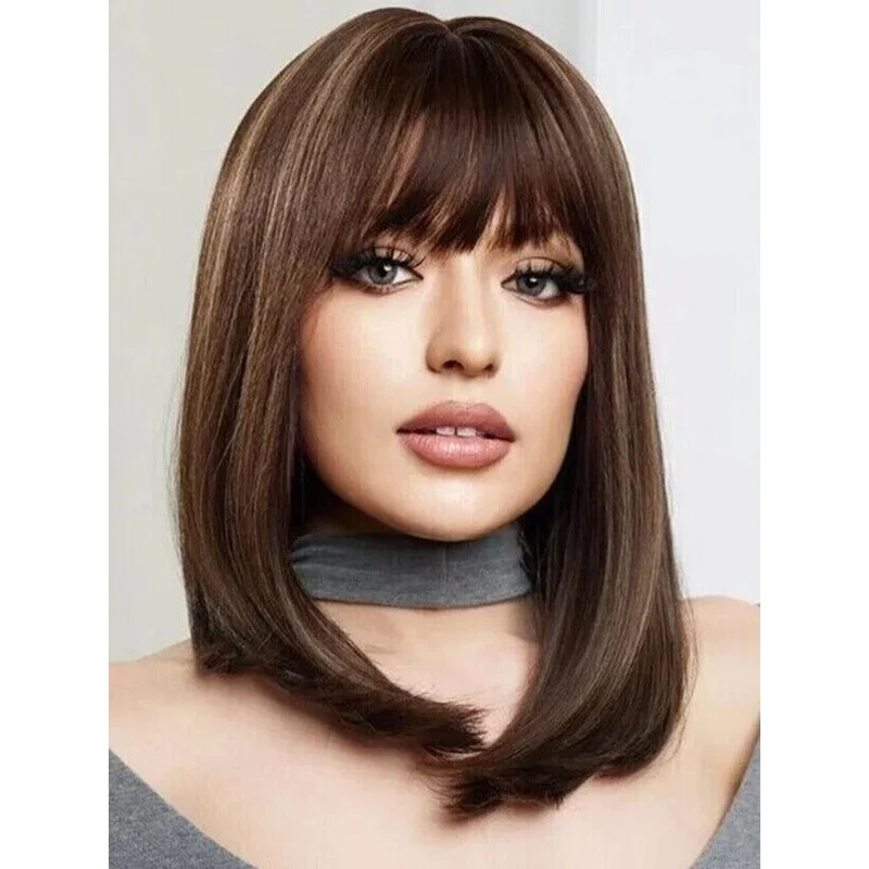 Human Hair Brand New Fashionable Women's Natural Brown Blonde Straight Hair 14 Inch