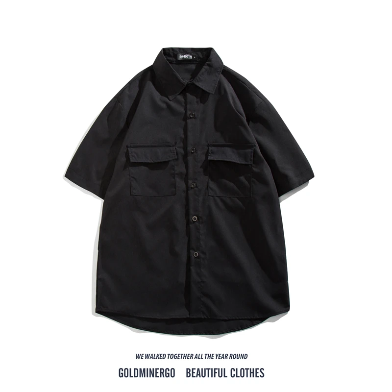 

Casual Loose Short Sleeve Men's Shirt Trendy Korean Style Half Sleeve Thin Outerwear Summer Youth Popular Pure Color Pocket D...
