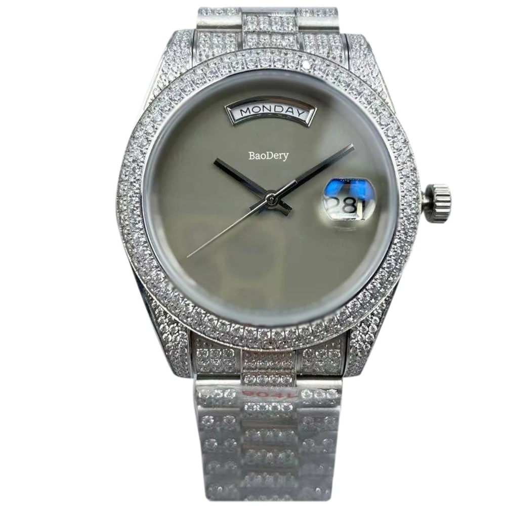 41mm men\'s watch - diamond bezel, mechanical movement and 904 stainless steel, wordless dial, high-end and atmospheric