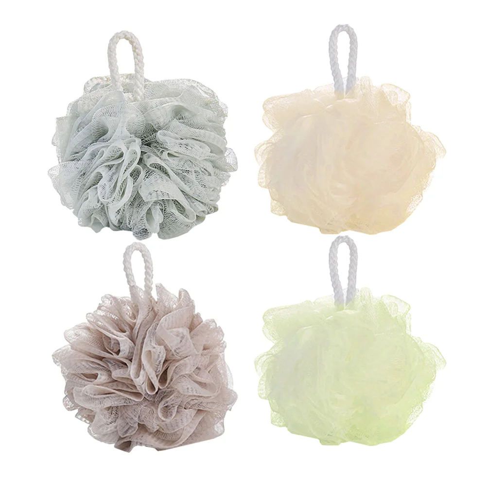 

4 Pcs Shower Bath Ball Large Soft Mesh Pouf Body Scrubber Solid Color Exfoliating Sponge Durability Comfort Relaxation Bath