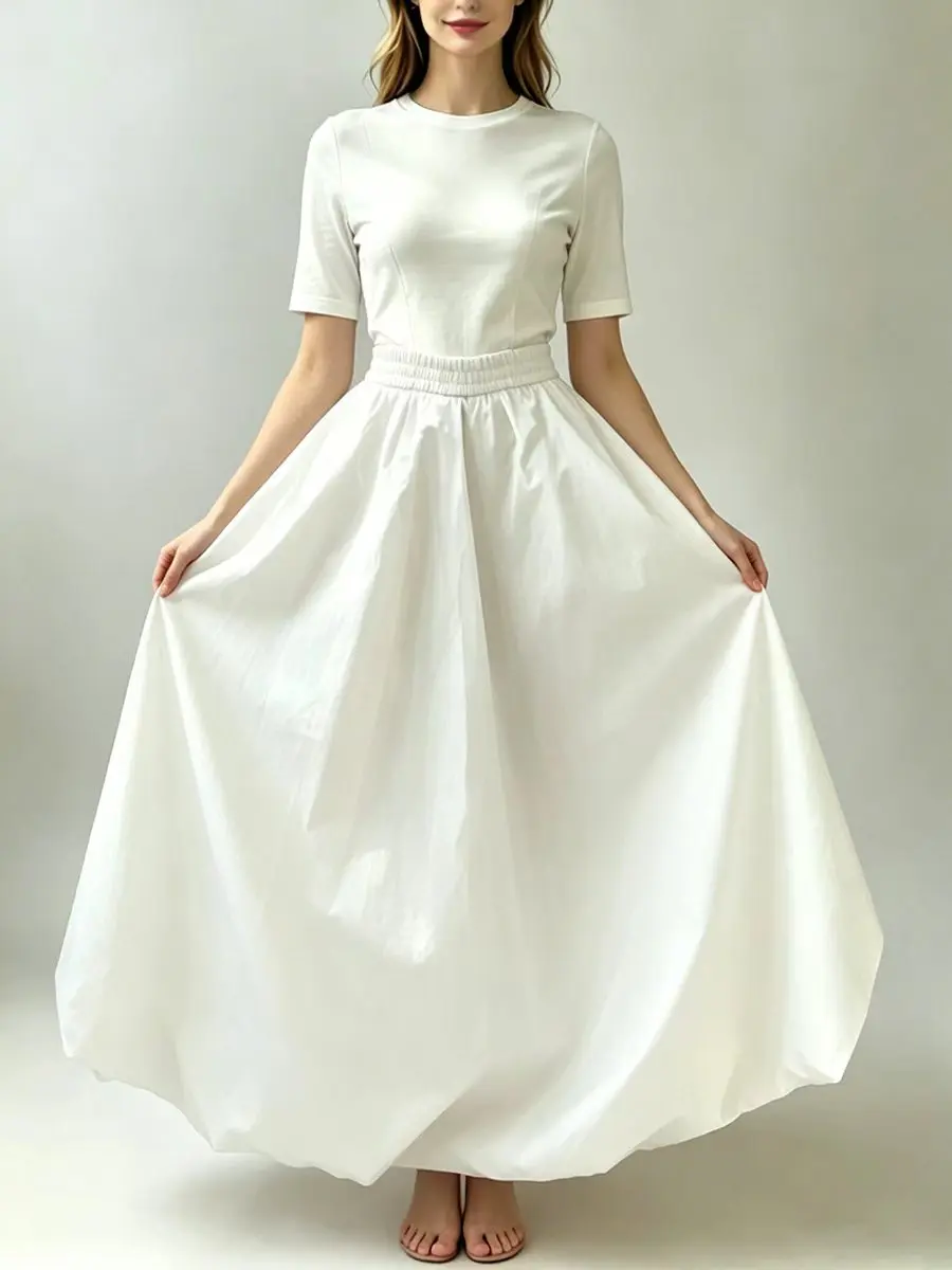 LIMO Elastic Waist A-Line Puff Skirt Women Casual Loose Long Balloon Skirt Fashion High Waist Flowy Maxi Skirt