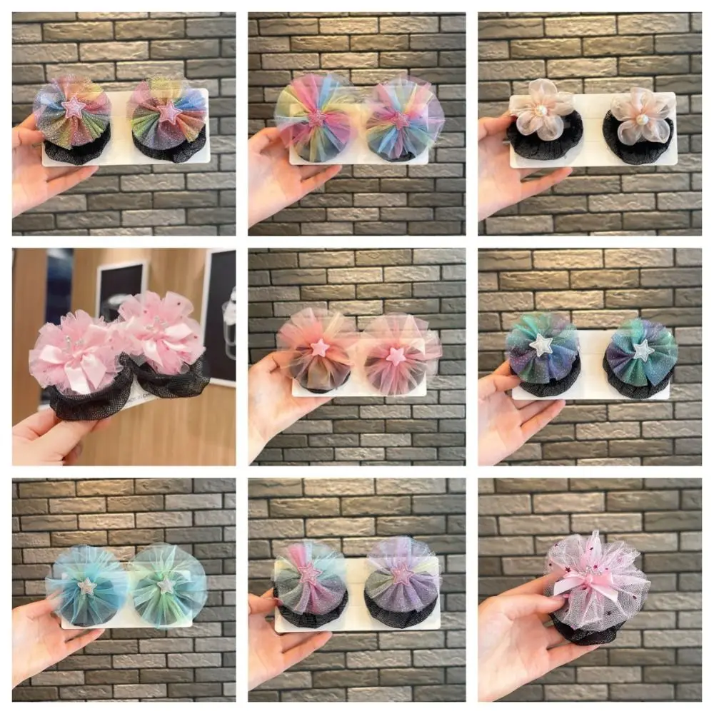 Bonita redecilla de malla con Clip de resorte, redes para el cabello con forma de estrella colorida, herramienta de Peinado, pinza para el cabello Invisible de princesa para baile