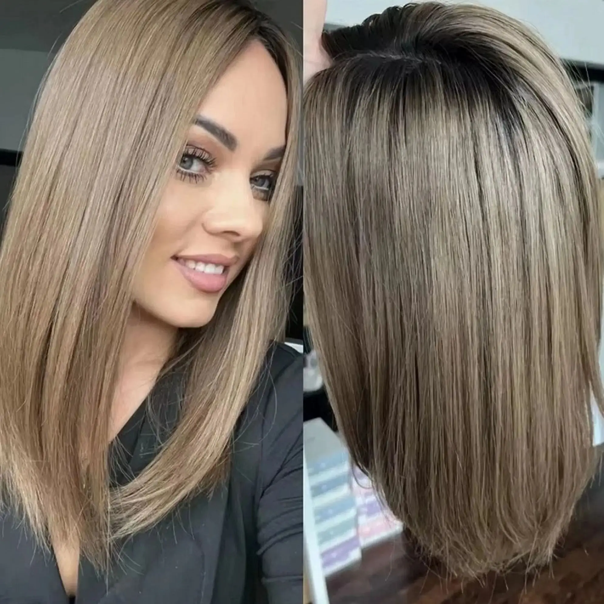 

Ombre Caramel Brown Blonde Highlight for Women Natural Straight Beginner Friendly Premium Fiber Lace Front Wig Daily Party Use