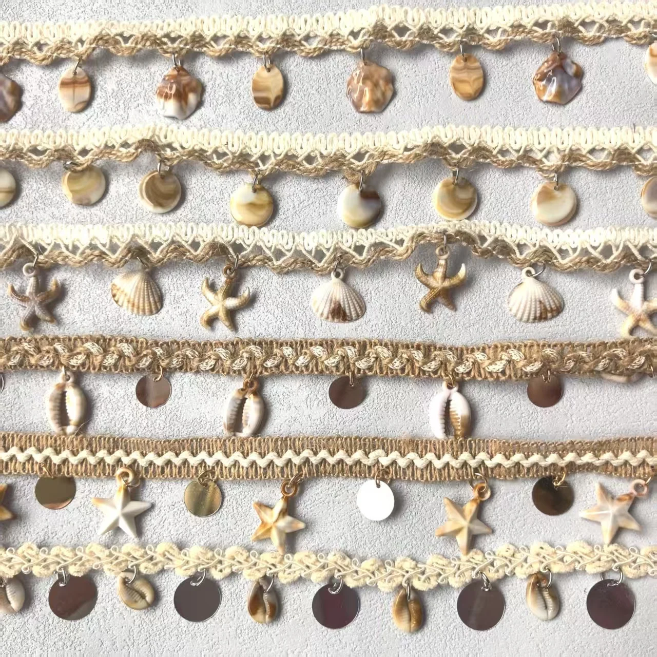 

Декоративная тесьма ручной работы в этническом стиле с подвесками из ракушек и бисером, аксессуары для одежды, плетеное волнообразное кружево, декоративное украшение своими руками