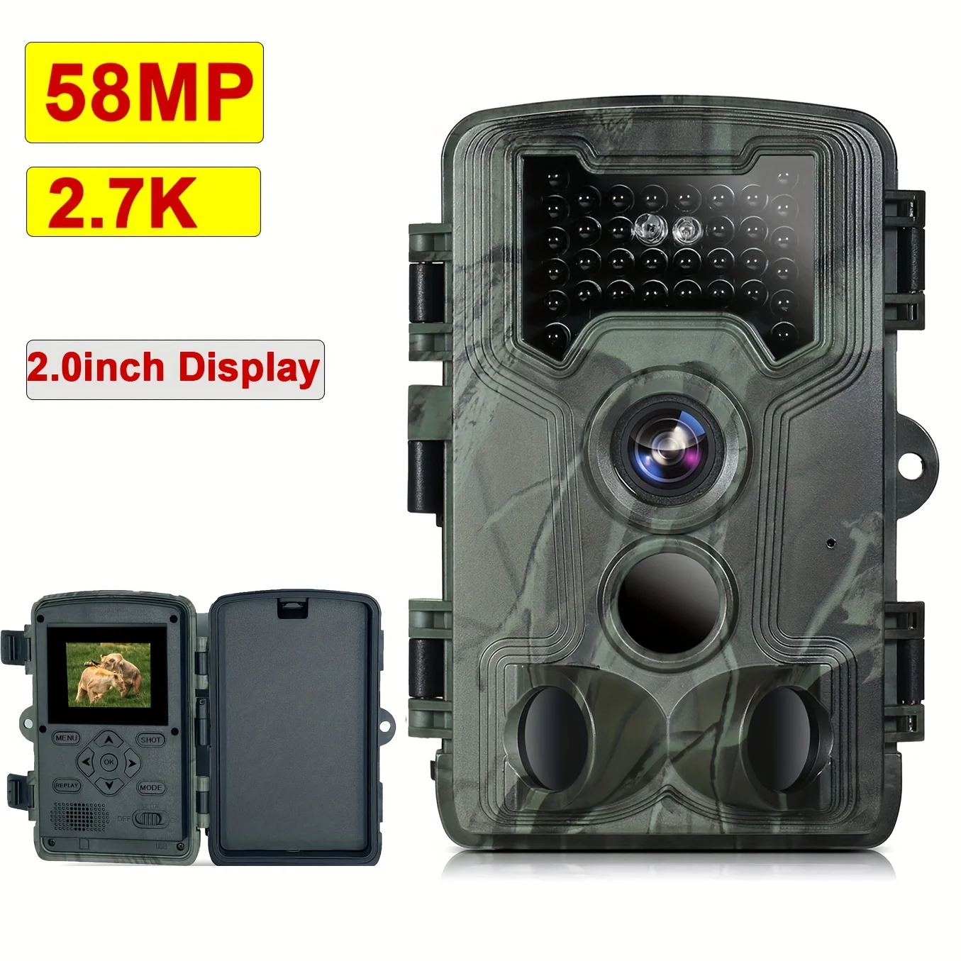 58MP 2.7K Outdoor Infrared Hunting Camera, Photo Video Night Vision Trap Game Waterproof Cam Trail Camera