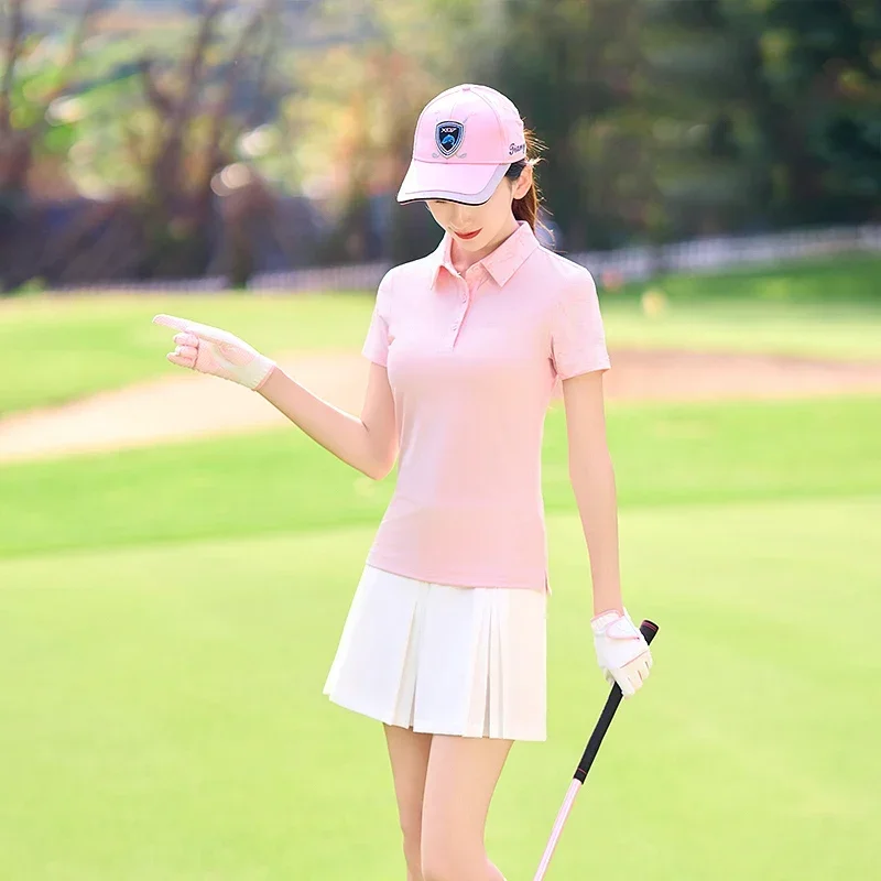 TTYGJ Summer Women Golf Short Sleeved T-Shirts Ladies Sports Slim Tops Quick Dry Breathable Tennis Polo Shirts Casual Clothing