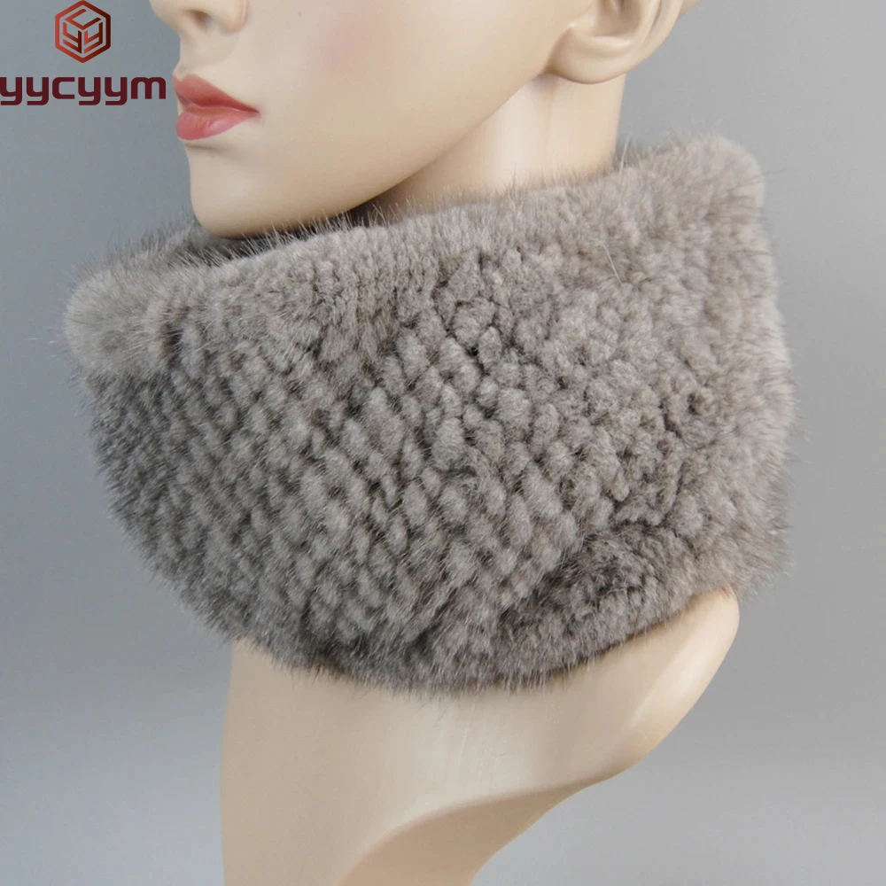 

New Women Mink Fur Scarves Lady 100%Natural Fur Headband Fashion Knit Ring Scarf Winter Warm Good Elastic Neck Warmer Scarves