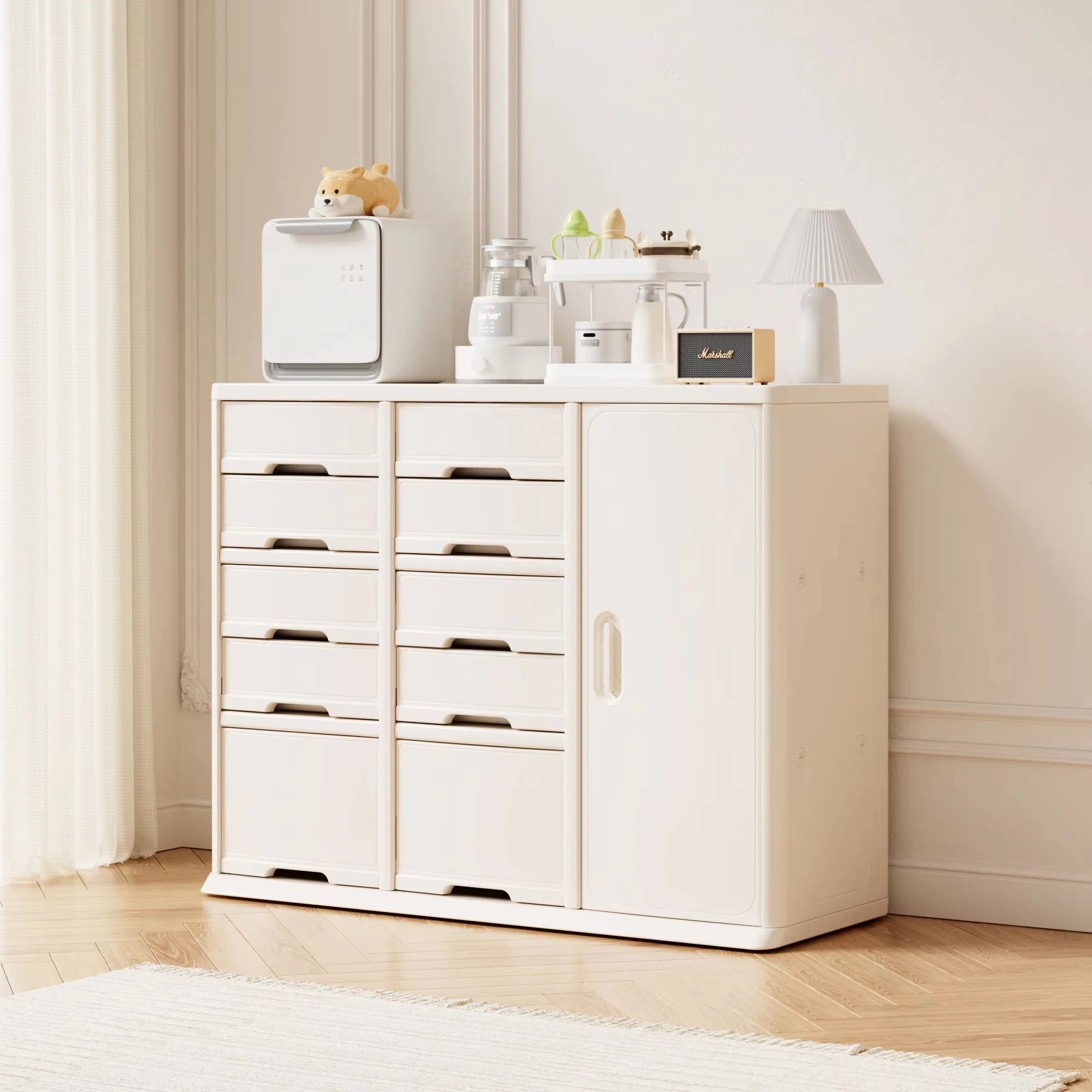 

Modern Design Plastic Toy Storage Cabinet for Kids Safe Wardrobe with Bookcase & Closet for Home Daycare & Bathroom Use