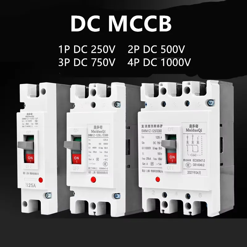 Battery Molded Case DC Circuit Breaker DC 250V 500V 750V 1000V Photovoltaic Solar MCCB 10-630A PV Current Protector Switch